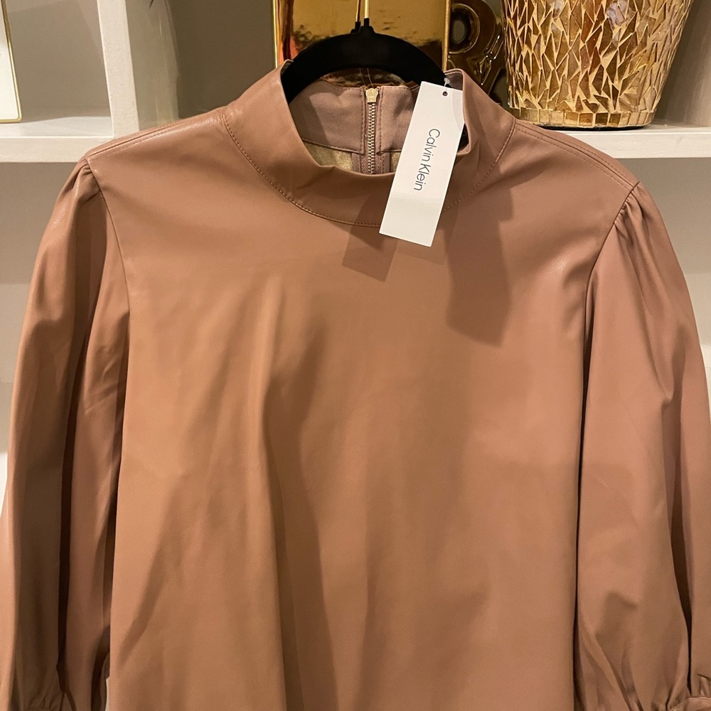 Calvin Klein Faux Leather Top, Size Large, New With Tags